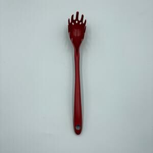 Vintage Melamine Red Slotted Pasta Spoon MCM Utensil Spaghetti Rare Per Alimenti
